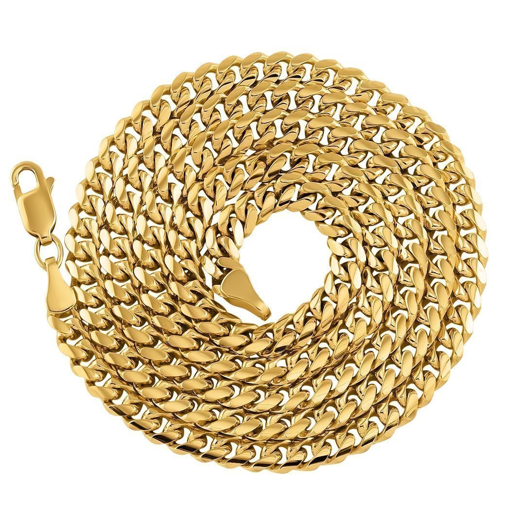 14K Yellow Solid Gold Cuban Chain 3 mm