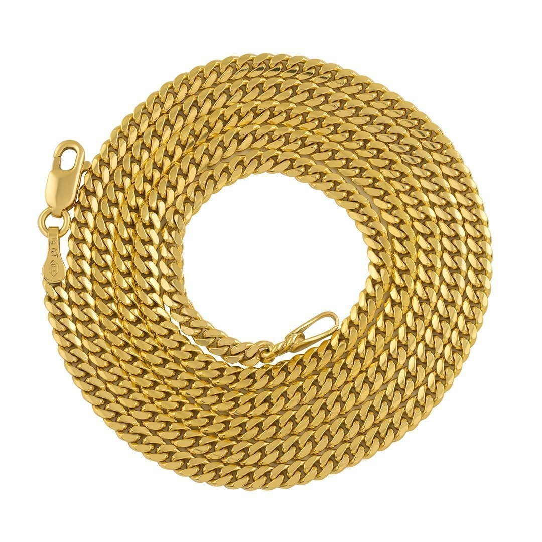 14k Yellow Solid Gold Cuban Link Chain 2.5 mm