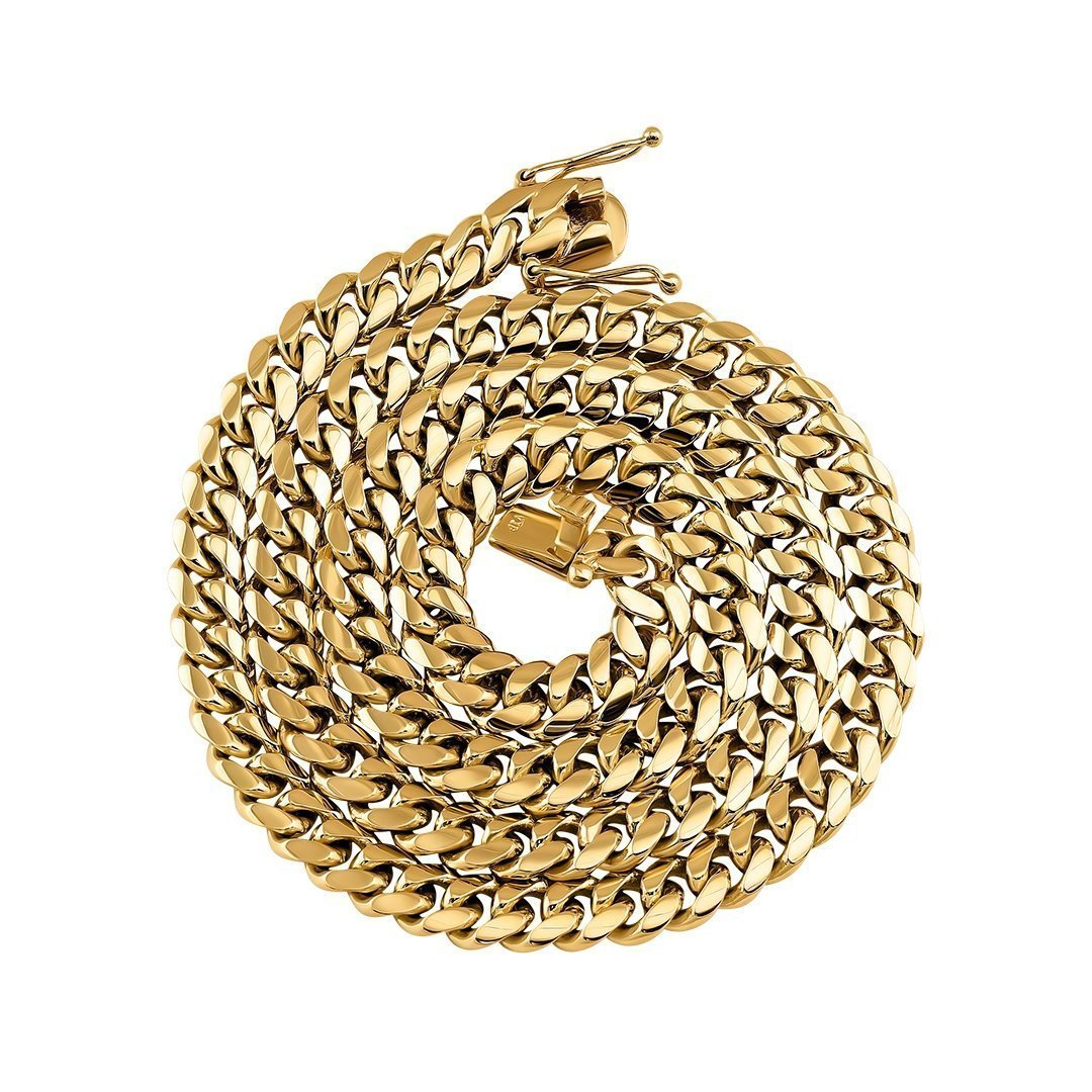 14k Yellow Solid Gold Miami Cuban Chain 9 mm