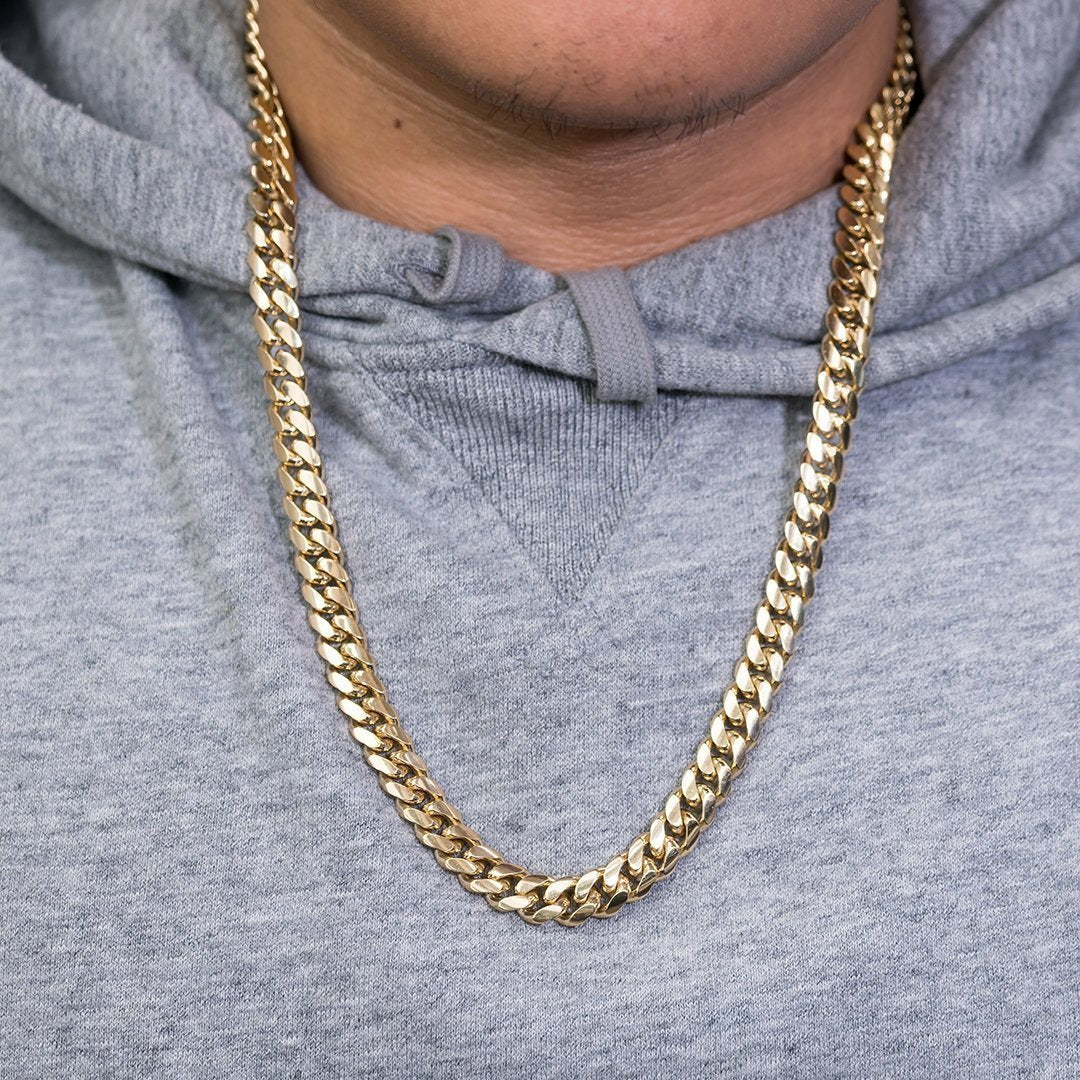 14k Yellow Solid Gold Miami Cuban Chain 9 mm