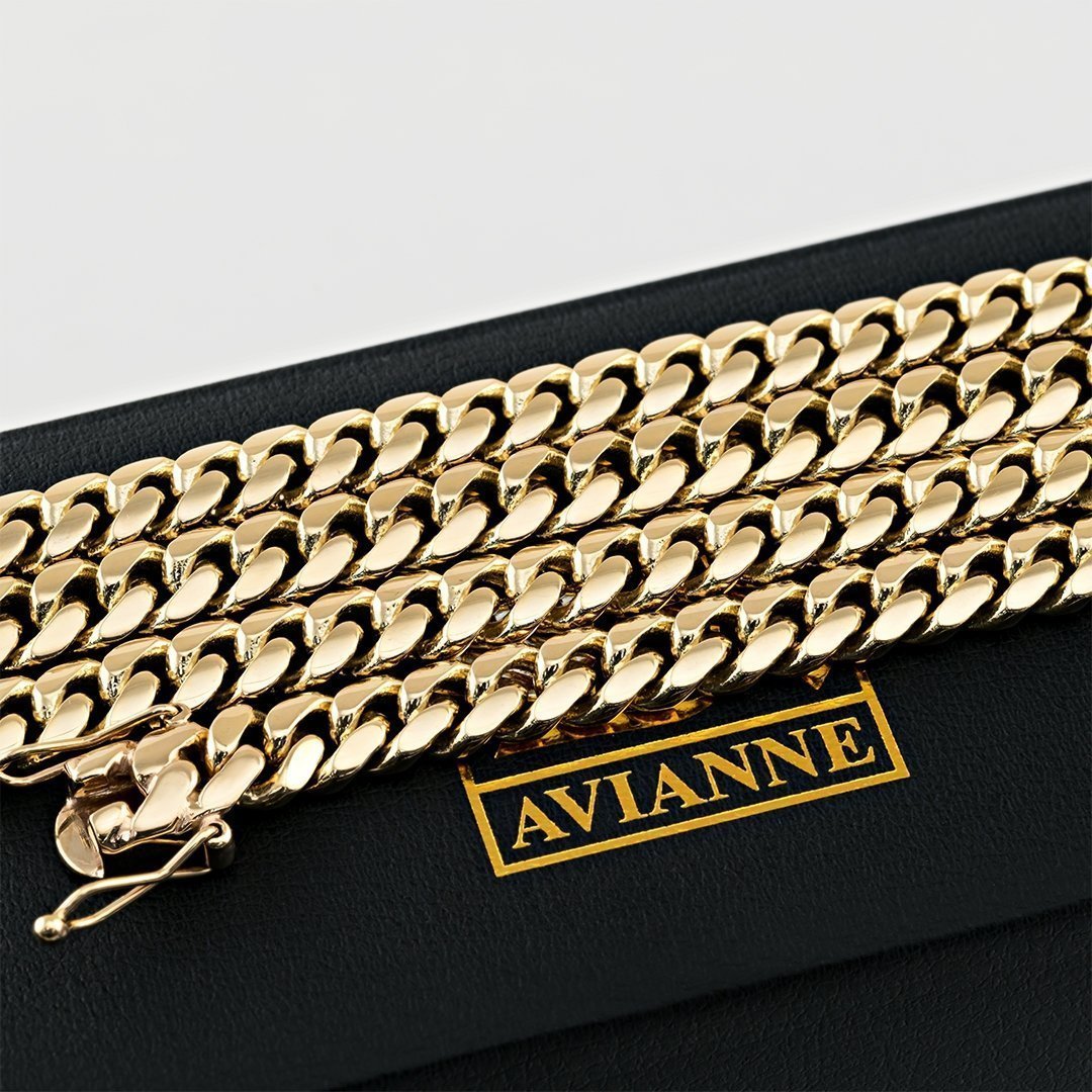 14k Yellow Solid Gold Miami Cuban Chain 9 mm