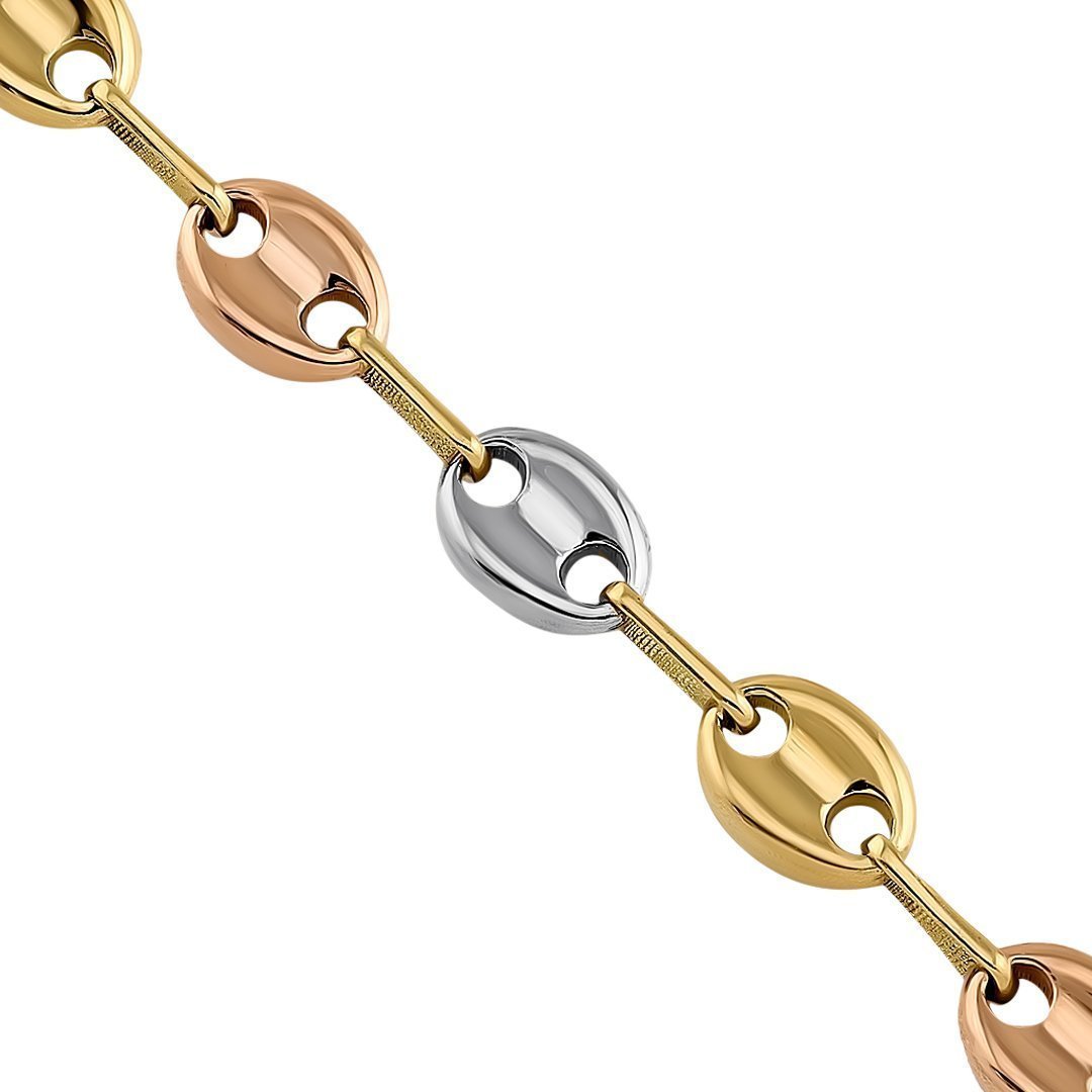 18K Three-tone Gold Puff Link Chain 6 mm