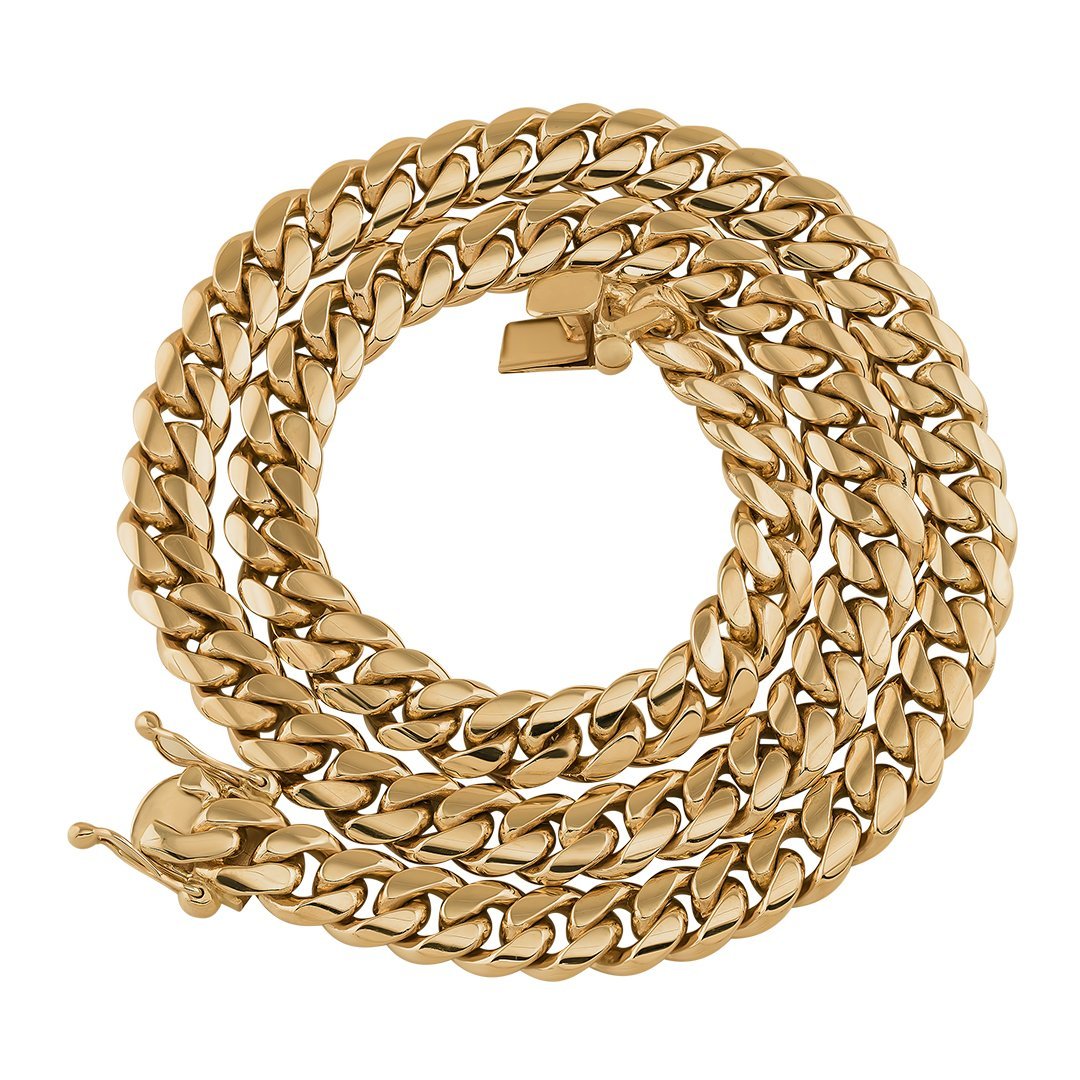 18k Yellow Gold Solid Miami Cuban Link Chain 12 mm – Avianne Jewelers