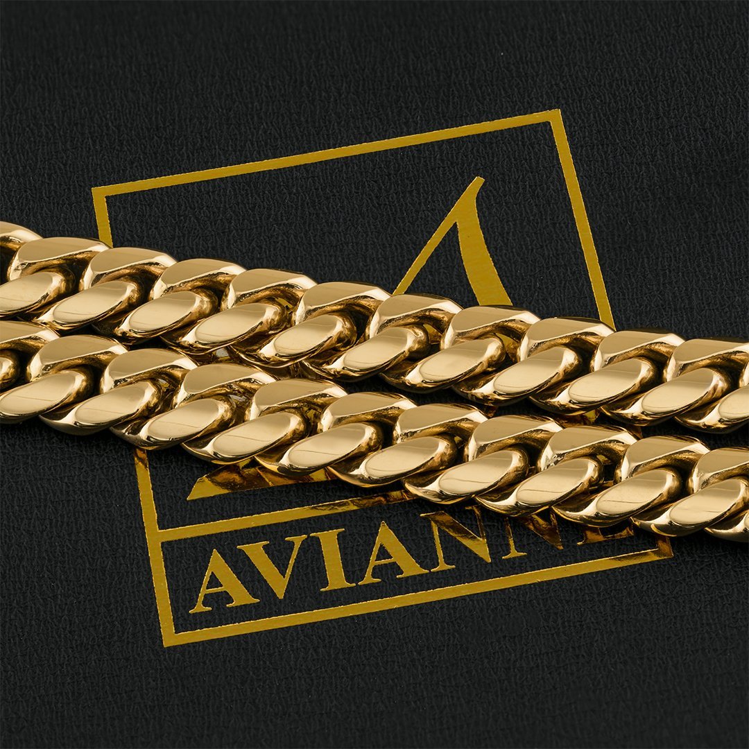 18k Yellow Gold Solid Miami Cuban Link Chain 12 mm – Avianne Jewelers