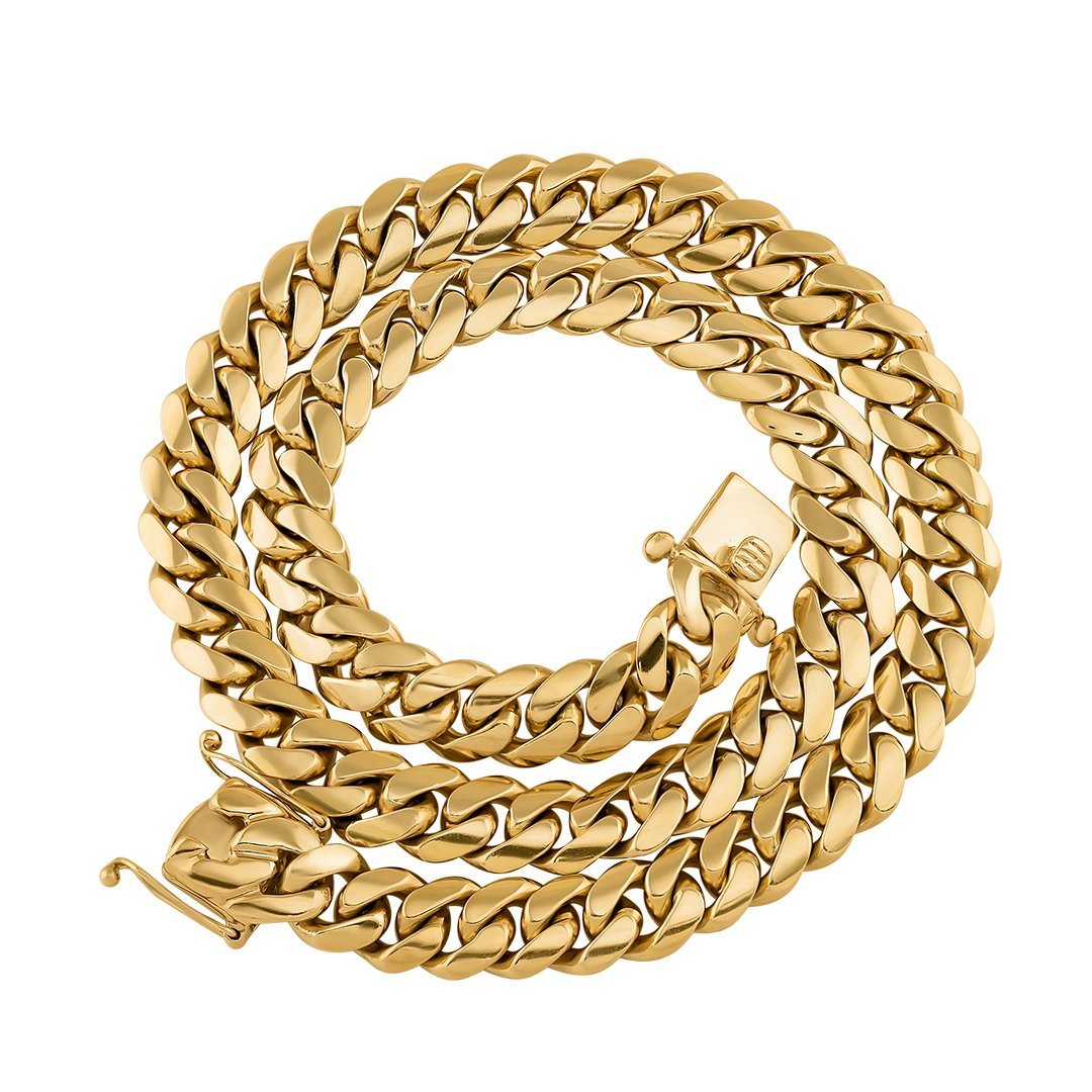 18k Yellow Gold Miami Cuban Link Chain 13 mm