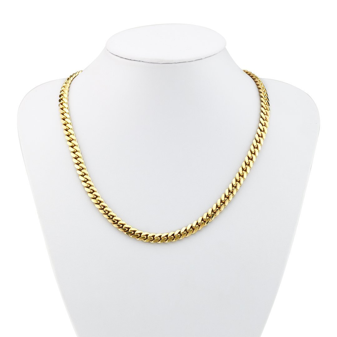 18K Yellow Solid Gold Cuban Solid Gold Chain 7 mm