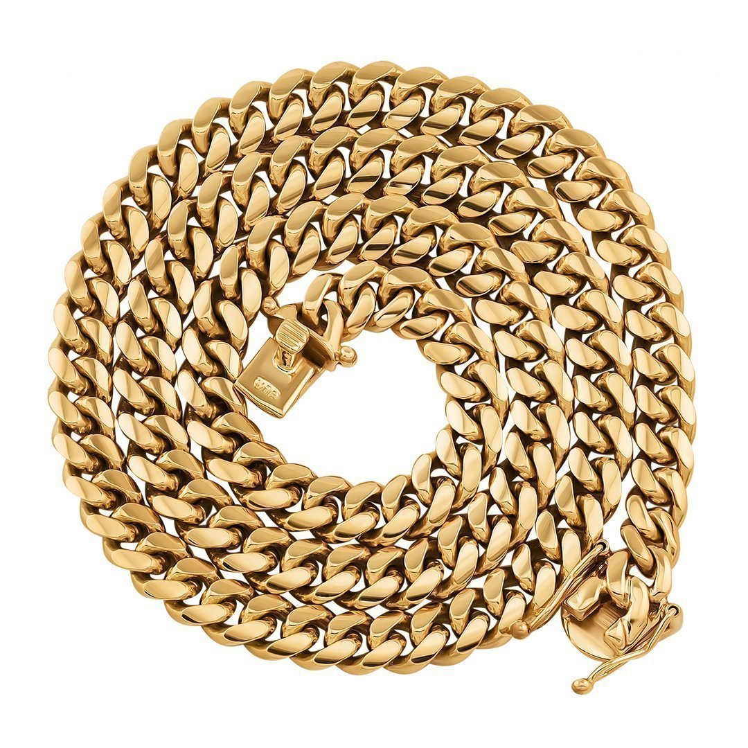 18K Yellow Solid Gold Mens Cuban Chain 5 mm