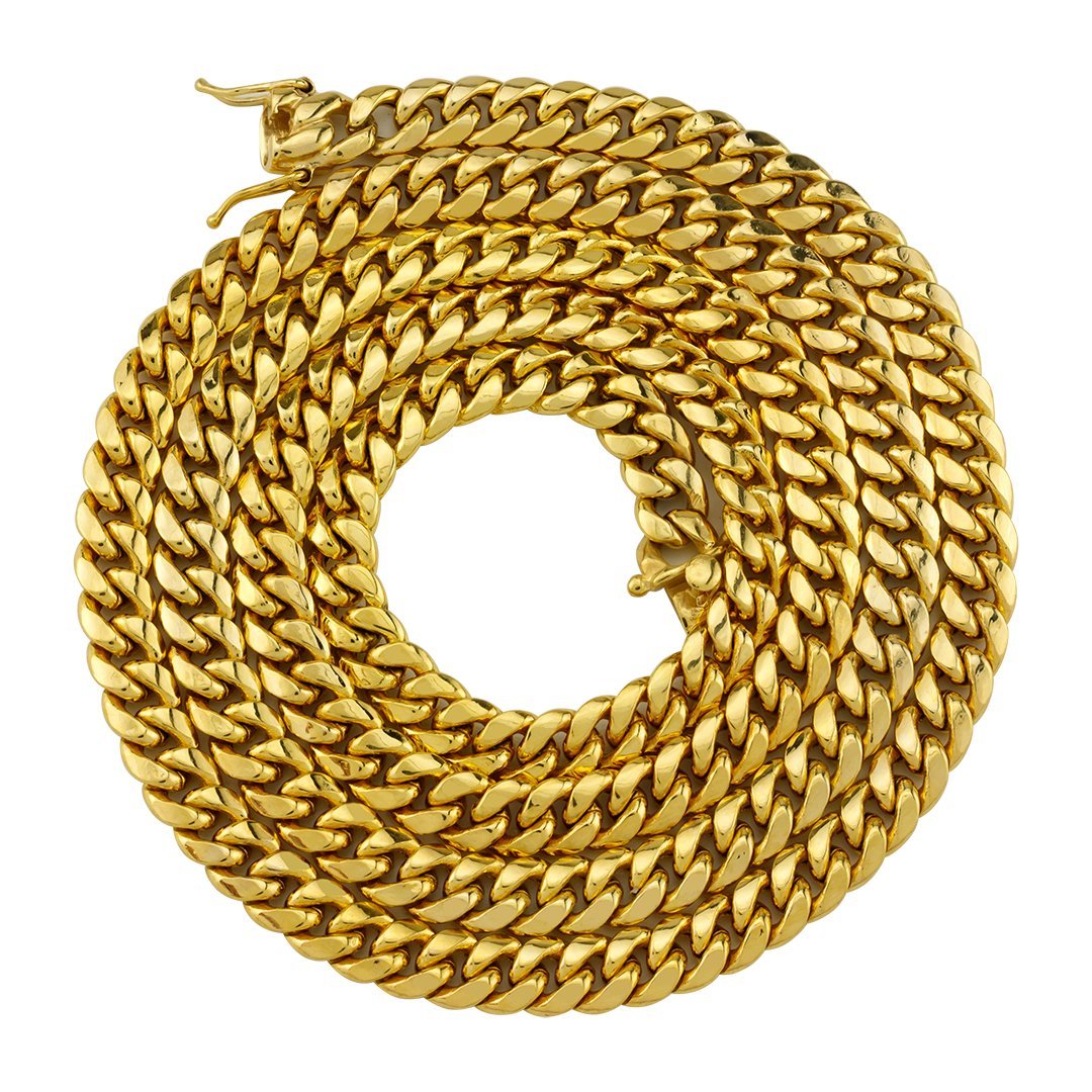 Cuban Link Chain in 14k Semi-Solid Yellow Gold 7.5 mm
