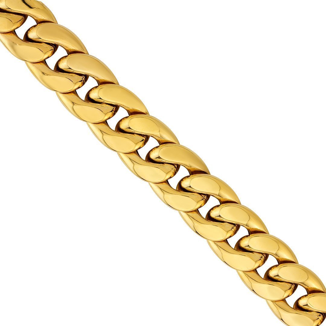Semi-Solid Cuban Link Chain in 14k Yellow Gold 15 mm