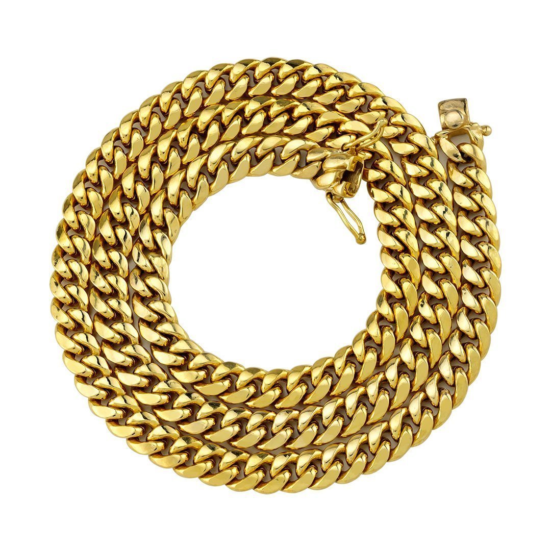 Semi-Solid Cuban Link Chain in 14k Yellow Gold 7.5 mm