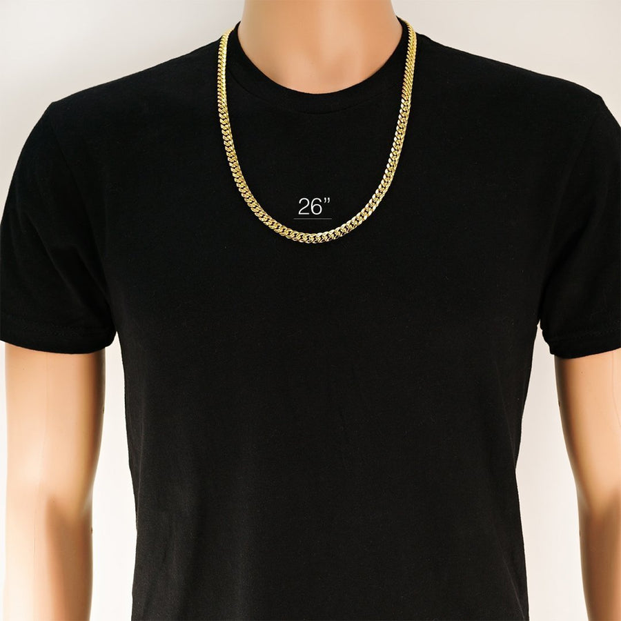 Semi-Solid Cuban Link Chain in 14k Yellow Gold 7.5 mm