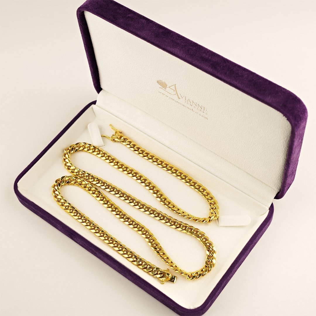 Semi-Solid Cuban Link Chain in 14k Yellow Gold 7.5 mm