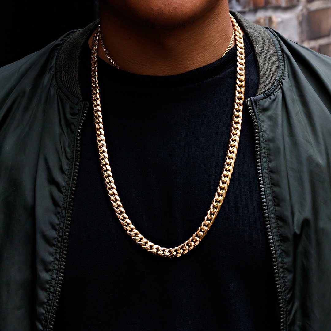 Semi-Solid Cuban Link Chain in 14k Yellow Gold 9.5 mm