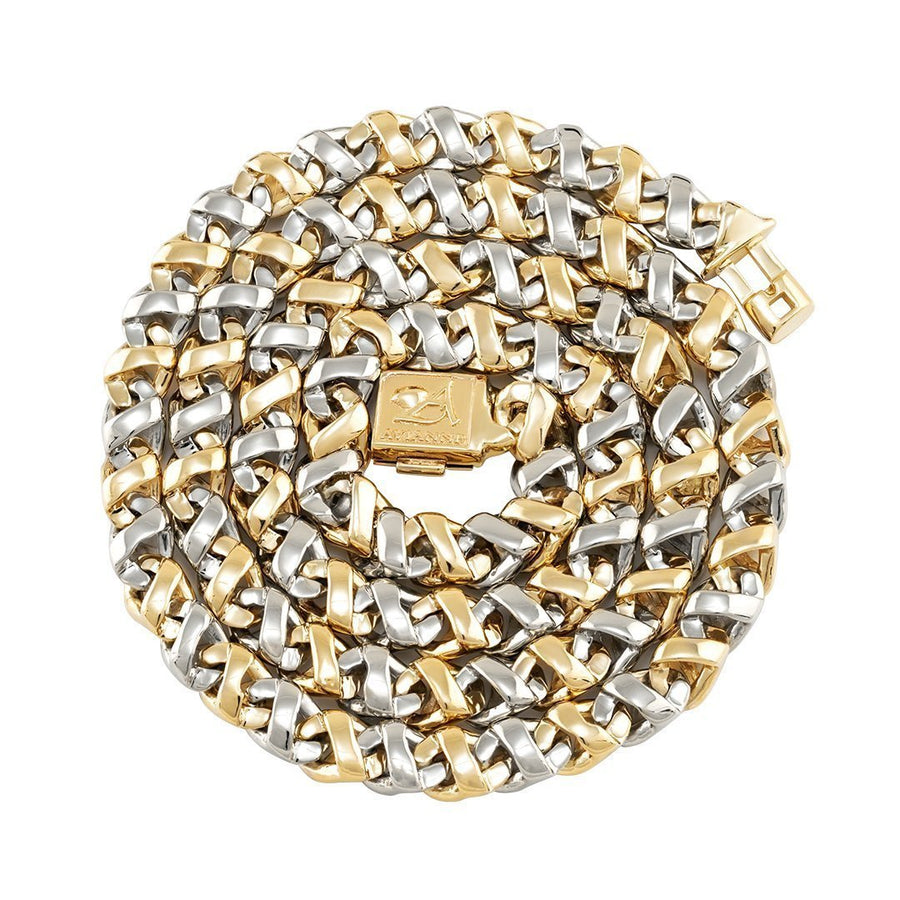 Two Tone Avianne Link Chain in 14k Yellow and White Gold 7 mm