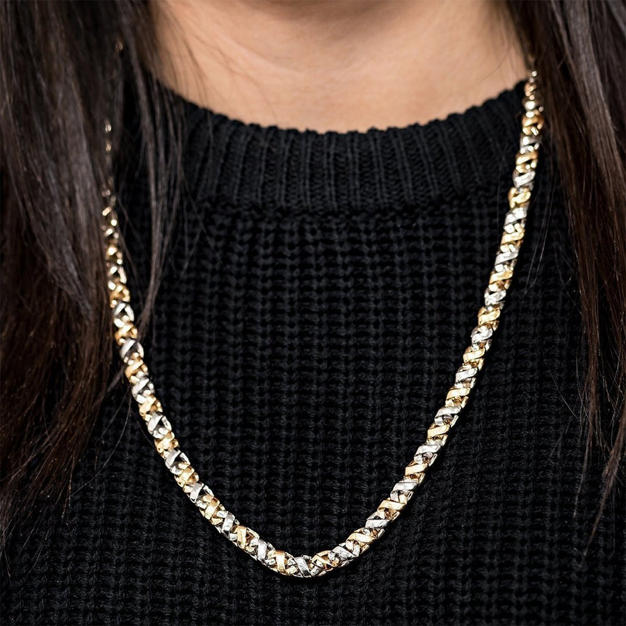 Two Tone Avianne Link Chain in 14k Yellow and White Gold 7 mm