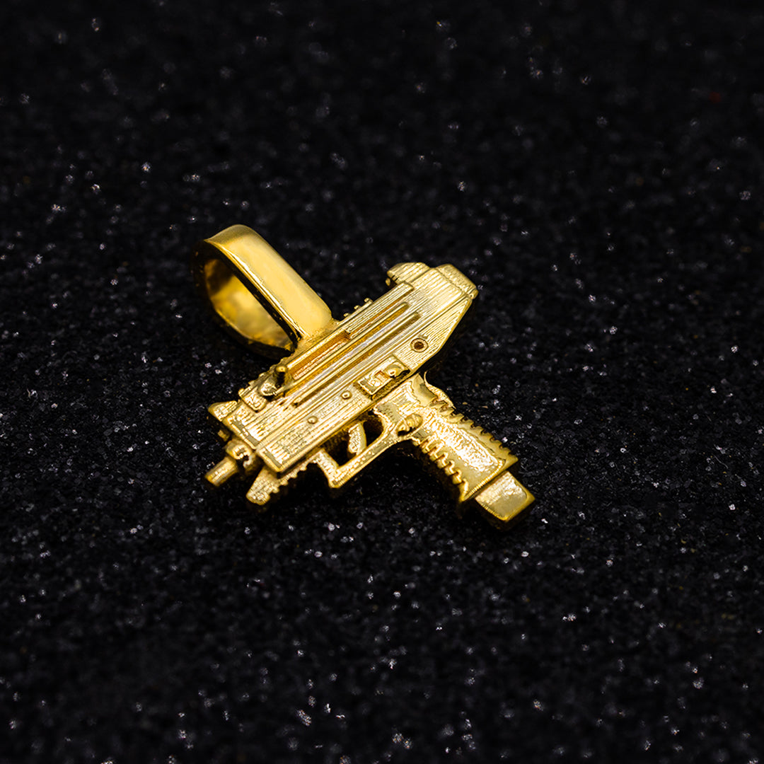 14k Yellow Gold Uzi Pistol Pendant