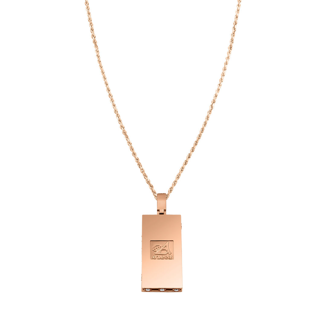 14K Men's Rose Gold Diamond Rectangle Pendant - Main Image