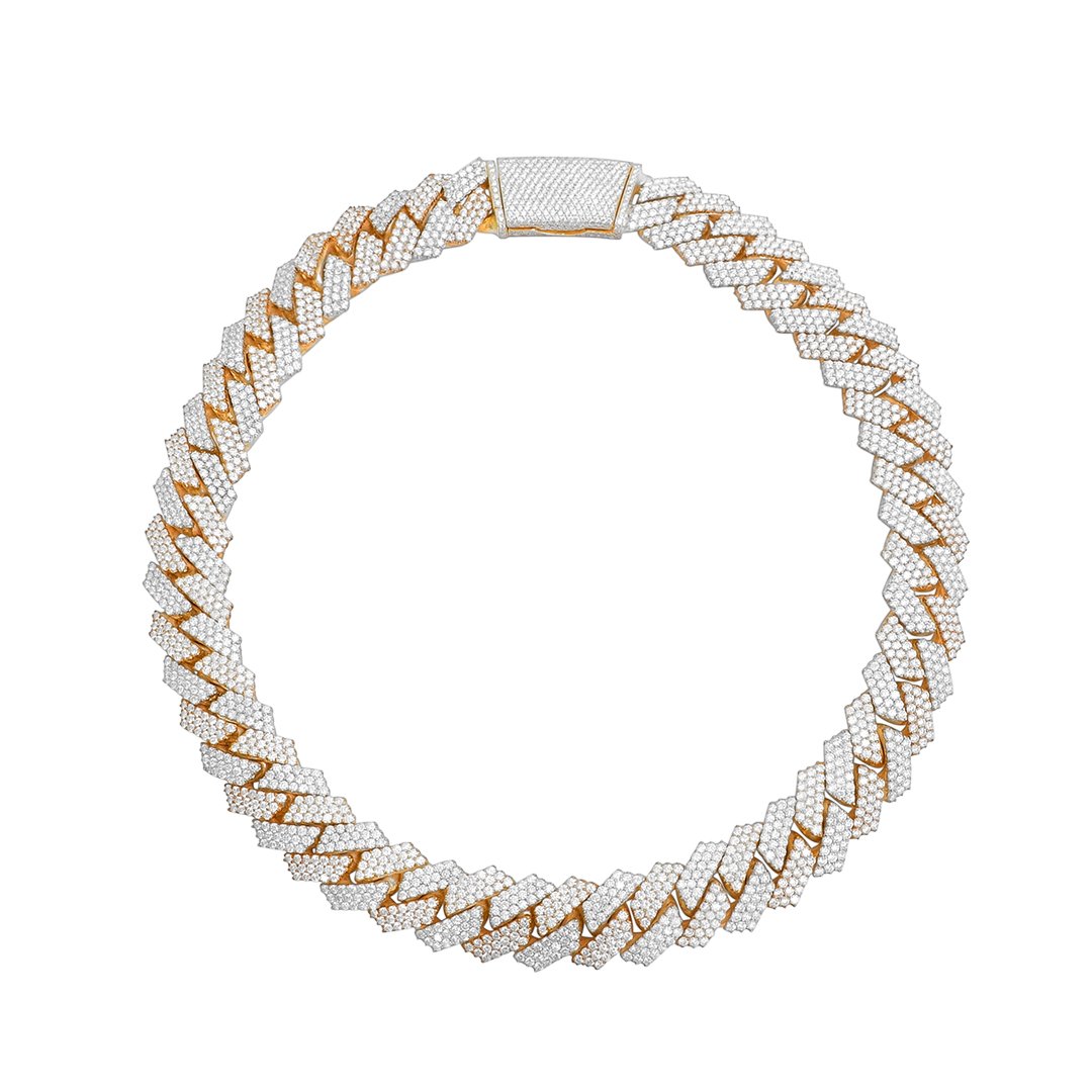 Large Diamond Cuban Necklace in 14k Two Tone Gold 60.28 Ctw