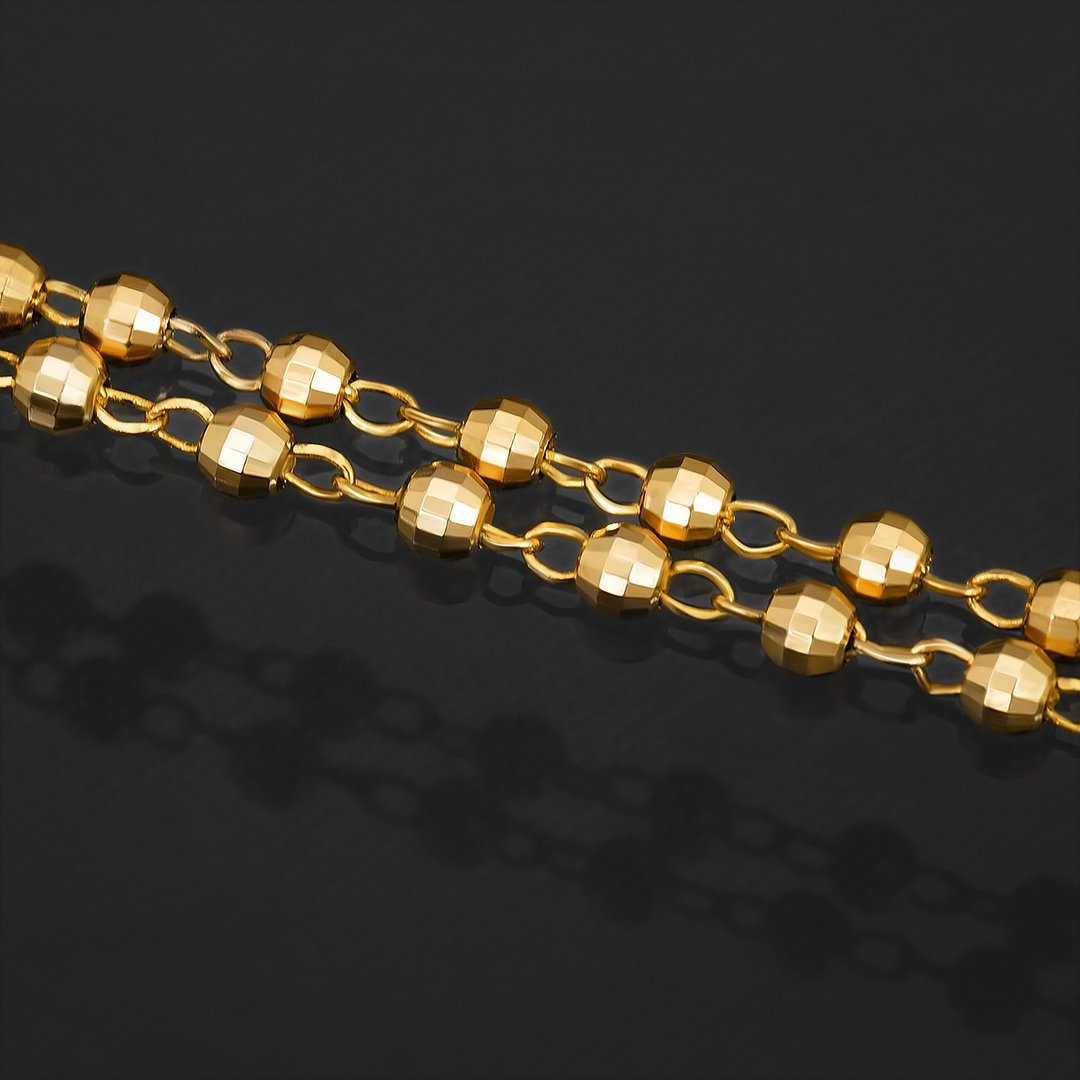 Real 10K Yellow Gold Virgin Mary Rosary Cross Diamond Cut 8mm Bead Necklace  28