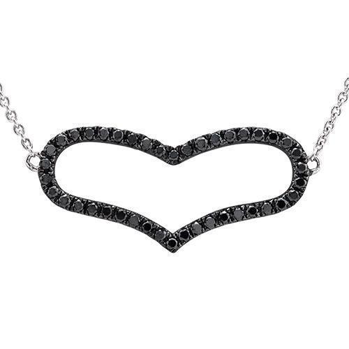 Black Rhodium Plated, White 14k Black Diamond Heart Necklace 0.38ctw