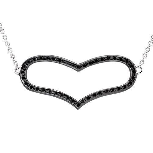 Black Rhodium Plated, White 14k Black Diamond Heart Necklace 0.38ctw
