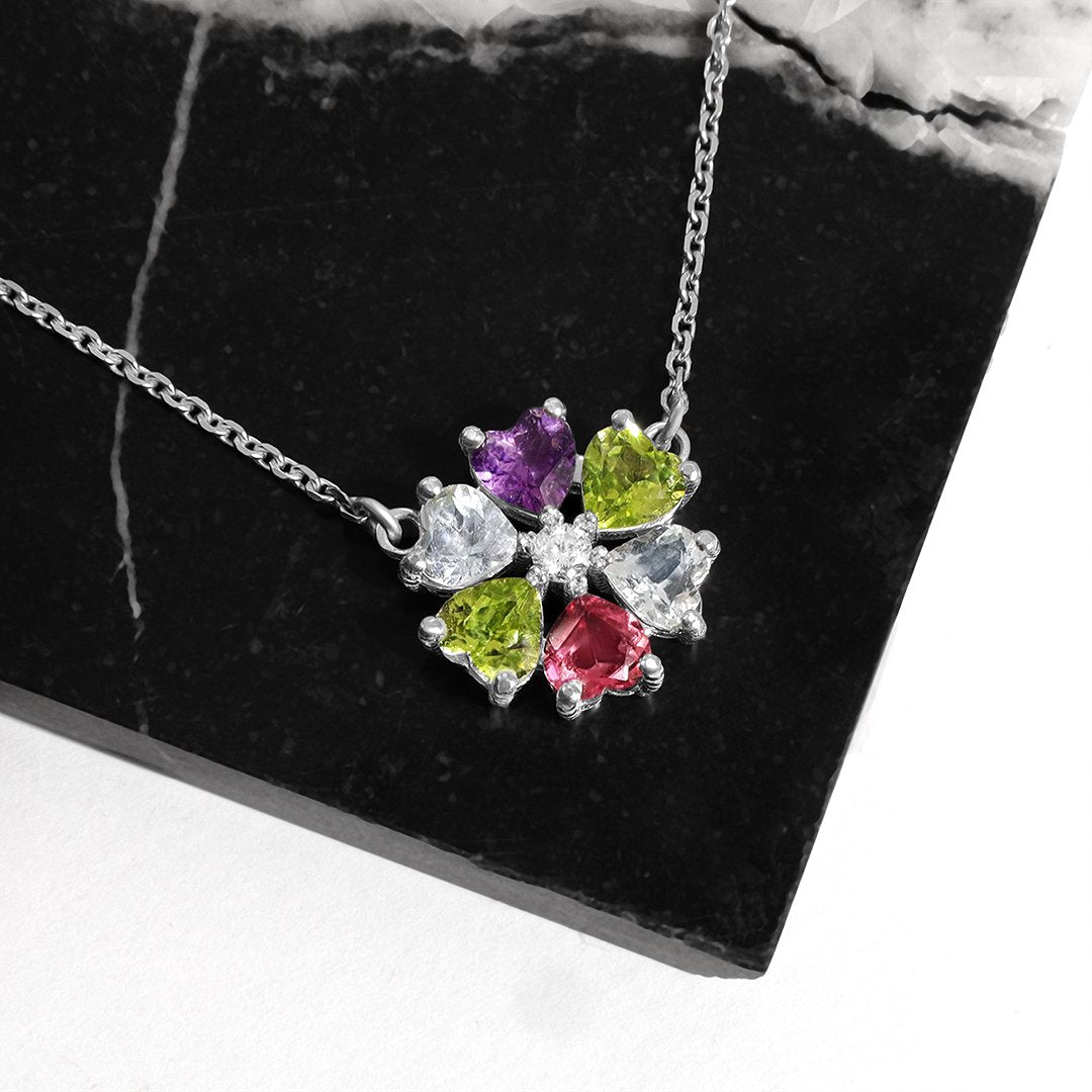 14k Diamond Floral Multi Color Heart Shaped Necklace 0.15ctw
