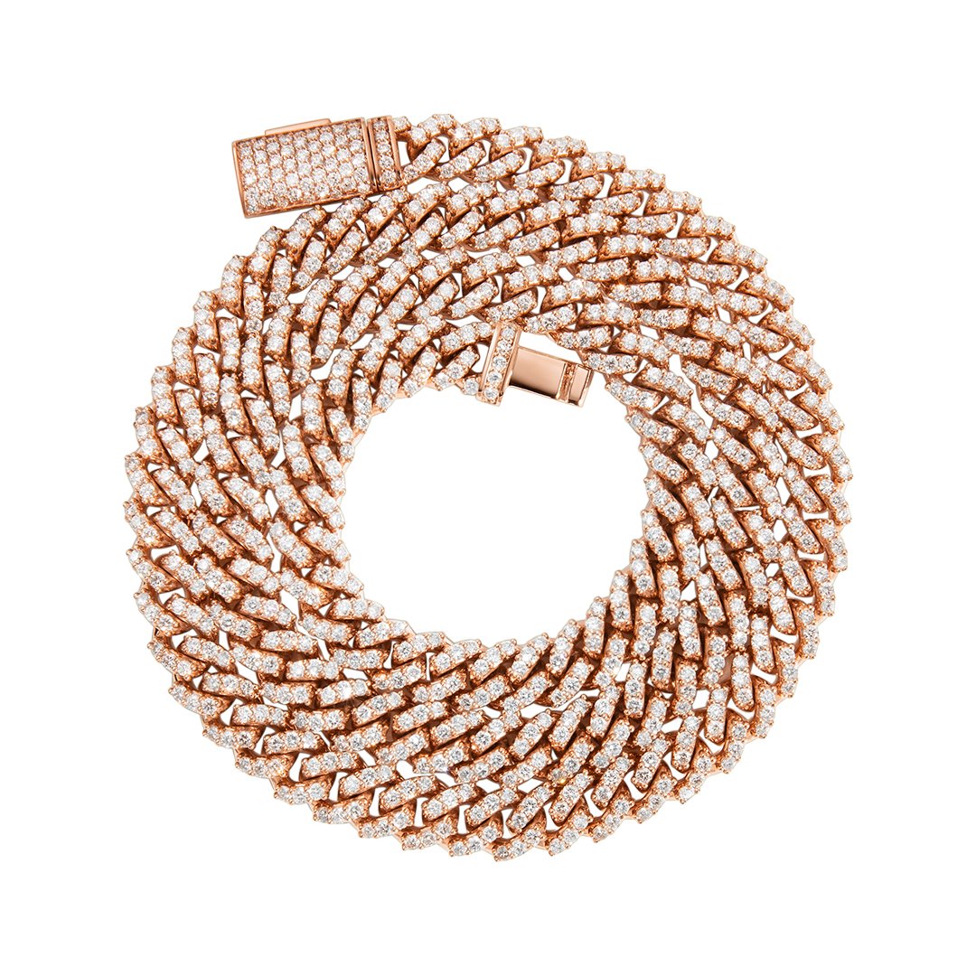 14k Rose Gold Cuban Link Necklace 13.8 Ctw