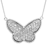 Thumbnail for White 14K Solid White Gold Womens Diamond Butterfly Necklace 0.50 Ctw