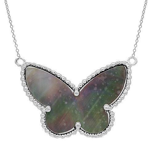 White 14K Solid White Gold Womens Diamond Butterfly Necklace 0.50 Ctw