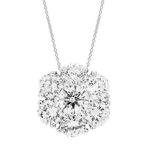 14K White Solid Gold Womens Diamond Cluster Necklace 2.40 Ctw