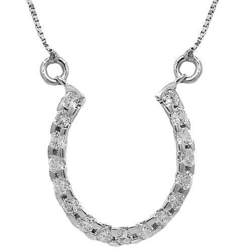 White 14K White Solid Gold Womens Diamond Horseshoe Necklace 0.49 Ctw