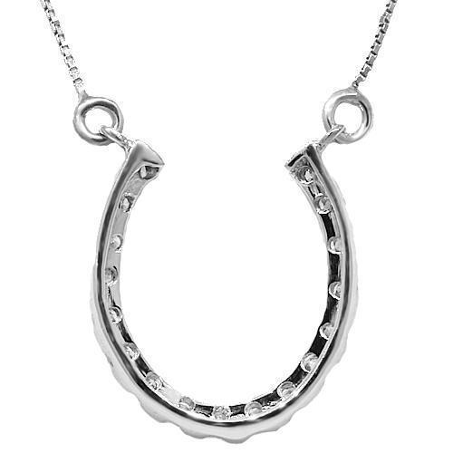 White 14K White Solid Gold Womens Diamond Horseshoe Necklace 0.49 Ctw