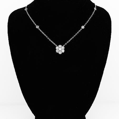 14K White Solid Gold Womens Diamond Necklace 1.00 Ctw