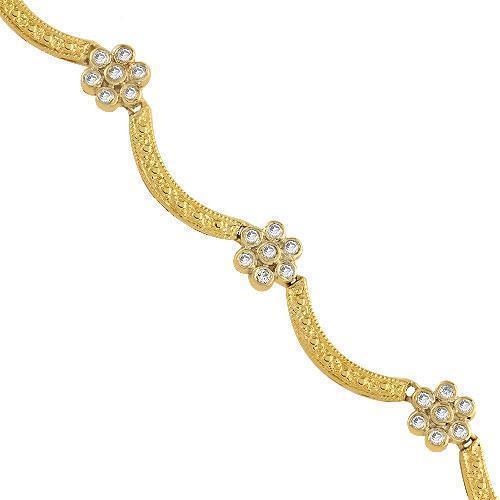 14K Yellow Solid Gold Womens  Diamond Flower Shaped Necklace  1.25 Ctw