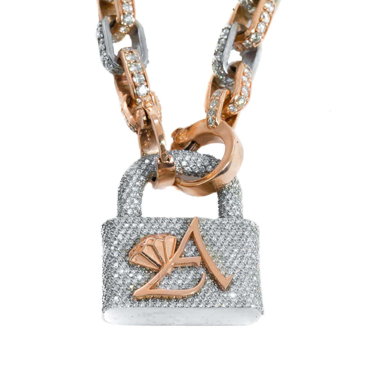 18K Gold Louis Vuitton Padlock Diamond Pendant