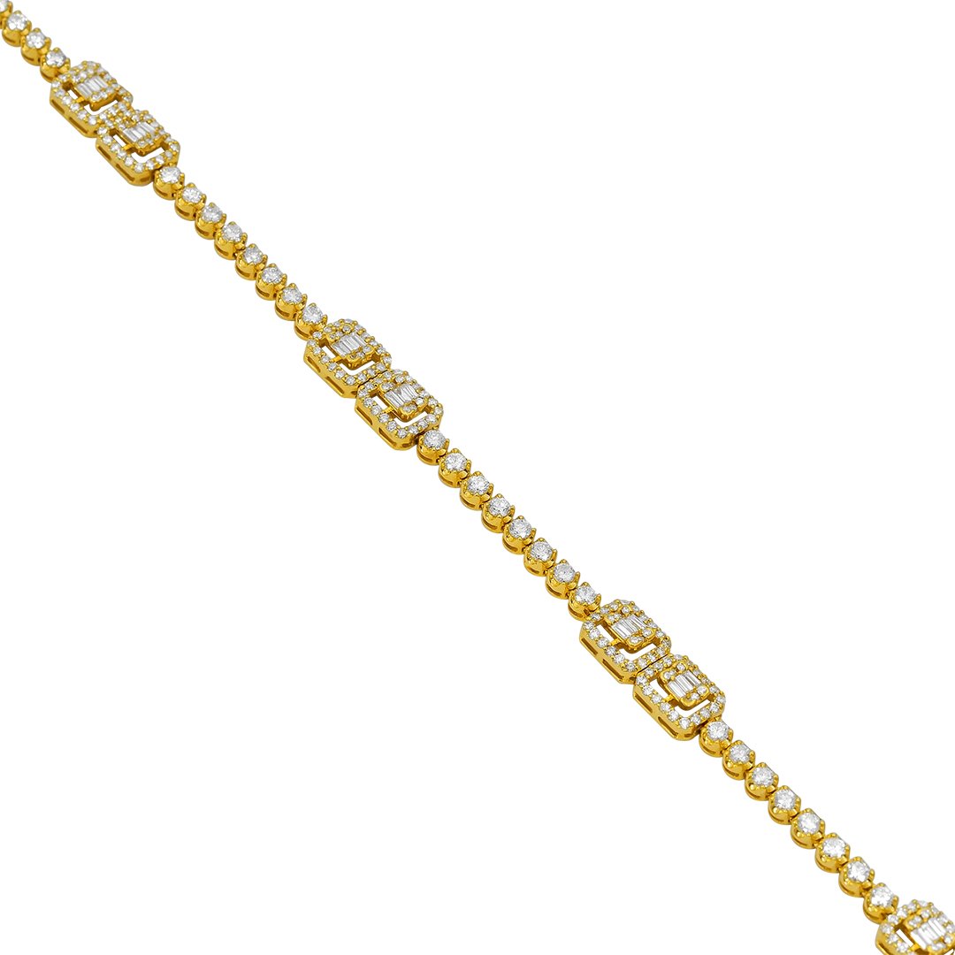 14k Yellow Gold Diamond Baguette Box Chain 10.09 Ctw