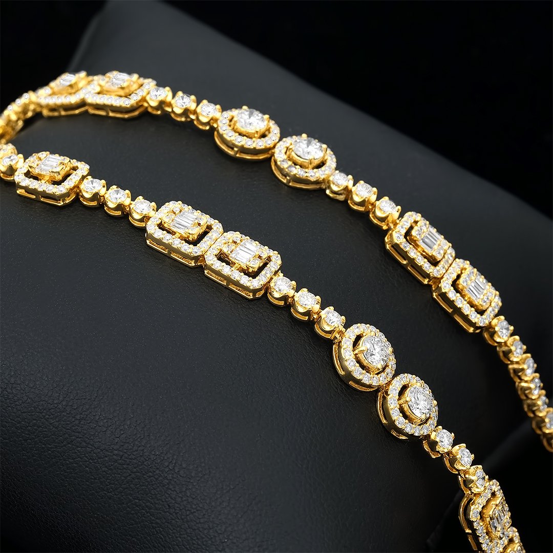 14k Yellow Gold Diamond Baguette Box Chain 10.09 Ctw