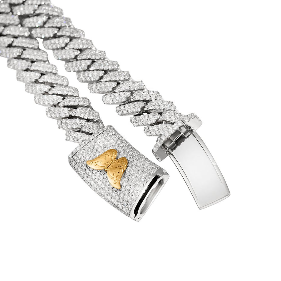 White Diamond Cuban Necklace in 14k White Gold 25.28 Ctw