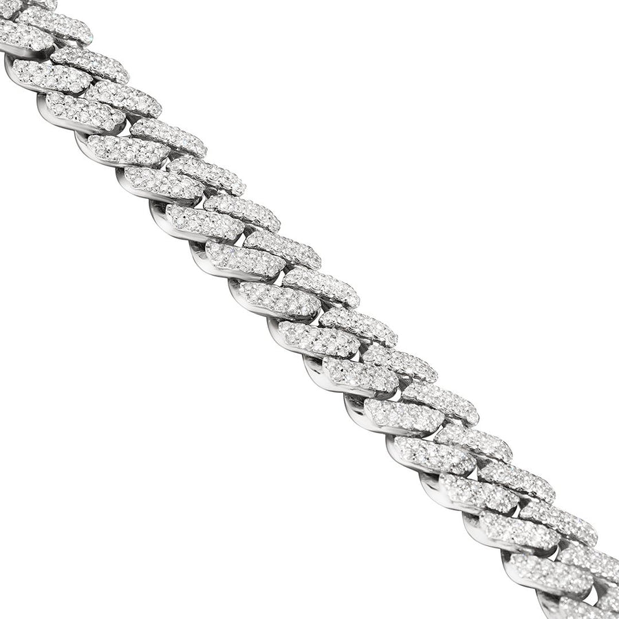 White Diamond Cuban Necklace in 14k White Gold 25.28 Ctw