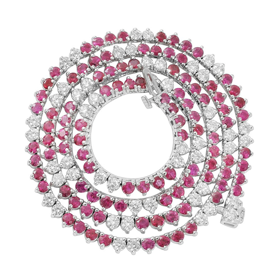 Diamond Ruby Tennis Necklace in 14k White Gold