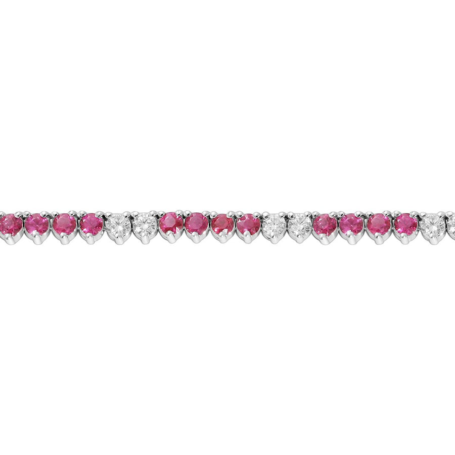 Diamond Ruby Tennis Necklace in 14k White Gold