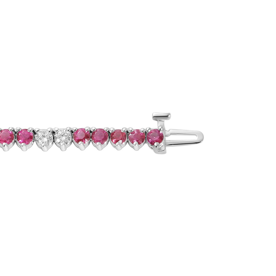 Diamond Ruby Tennis Necklace in 14k White Gold