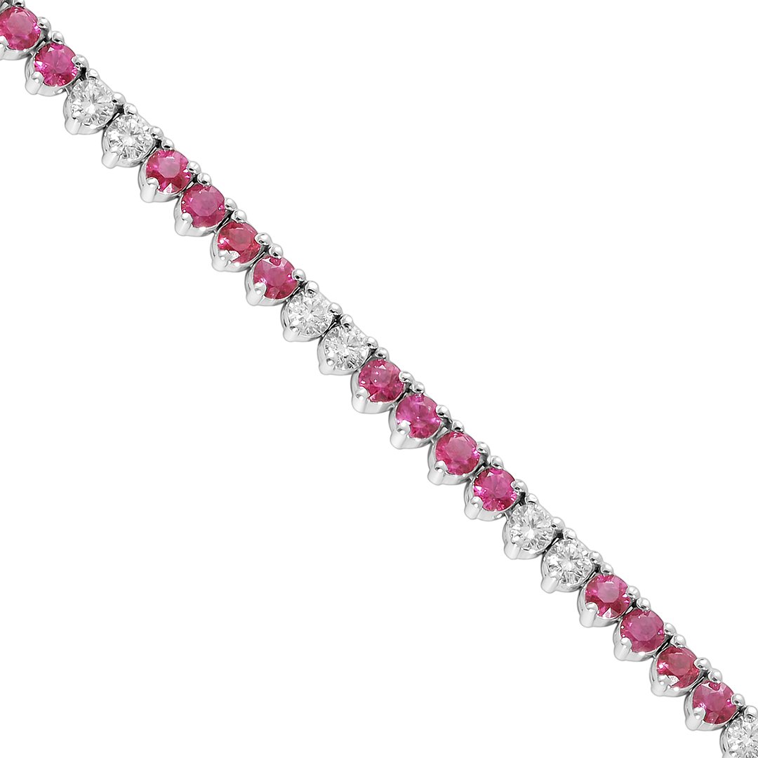 Diamond Ruby Tennis Necklace in 14k White Gold