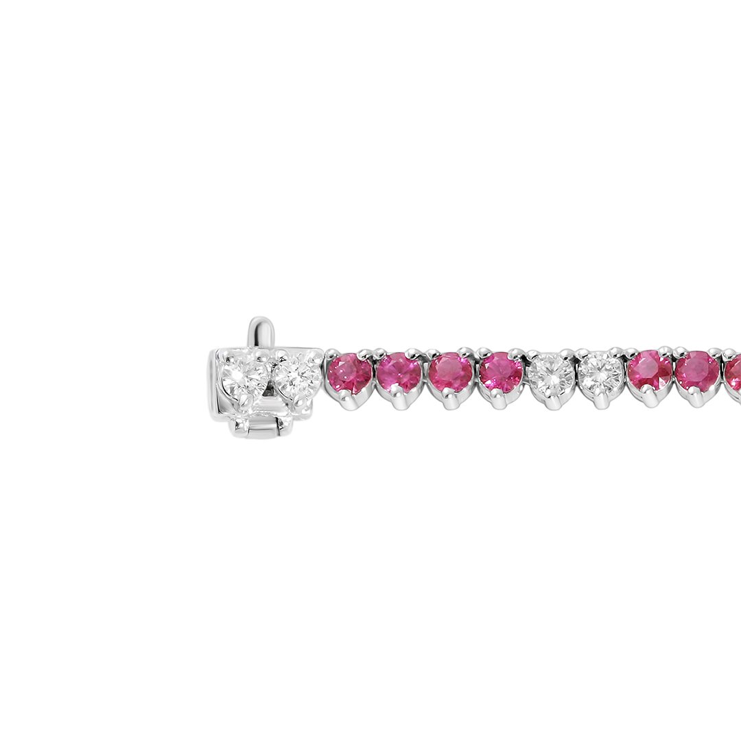 Diamond Ruby Tennis Necklace in 14k White Gold