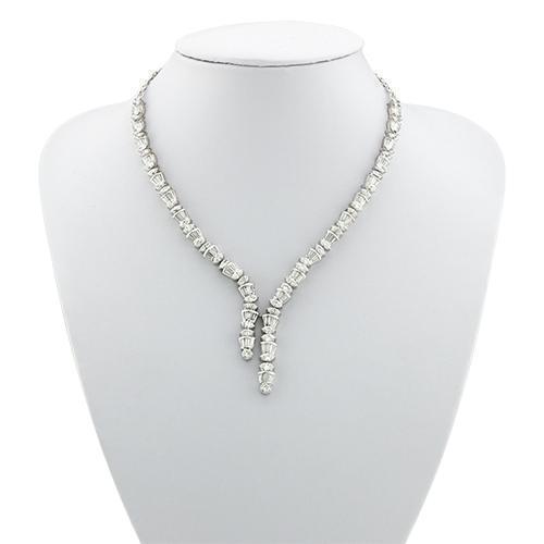 Round and Baguette Cut Diamond Necklace in 14k White Gold 15 Ctw