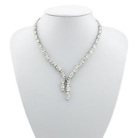 Thumbnail for Round and Baguette Cut Diamond Necklace in 14k White Gold 15 Ctw