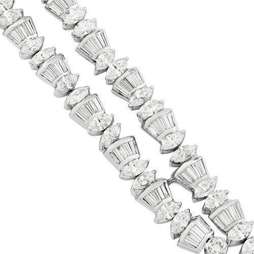 Round and Baguette Cut Diamond Necklace in 14k White Gold 15 Ctw