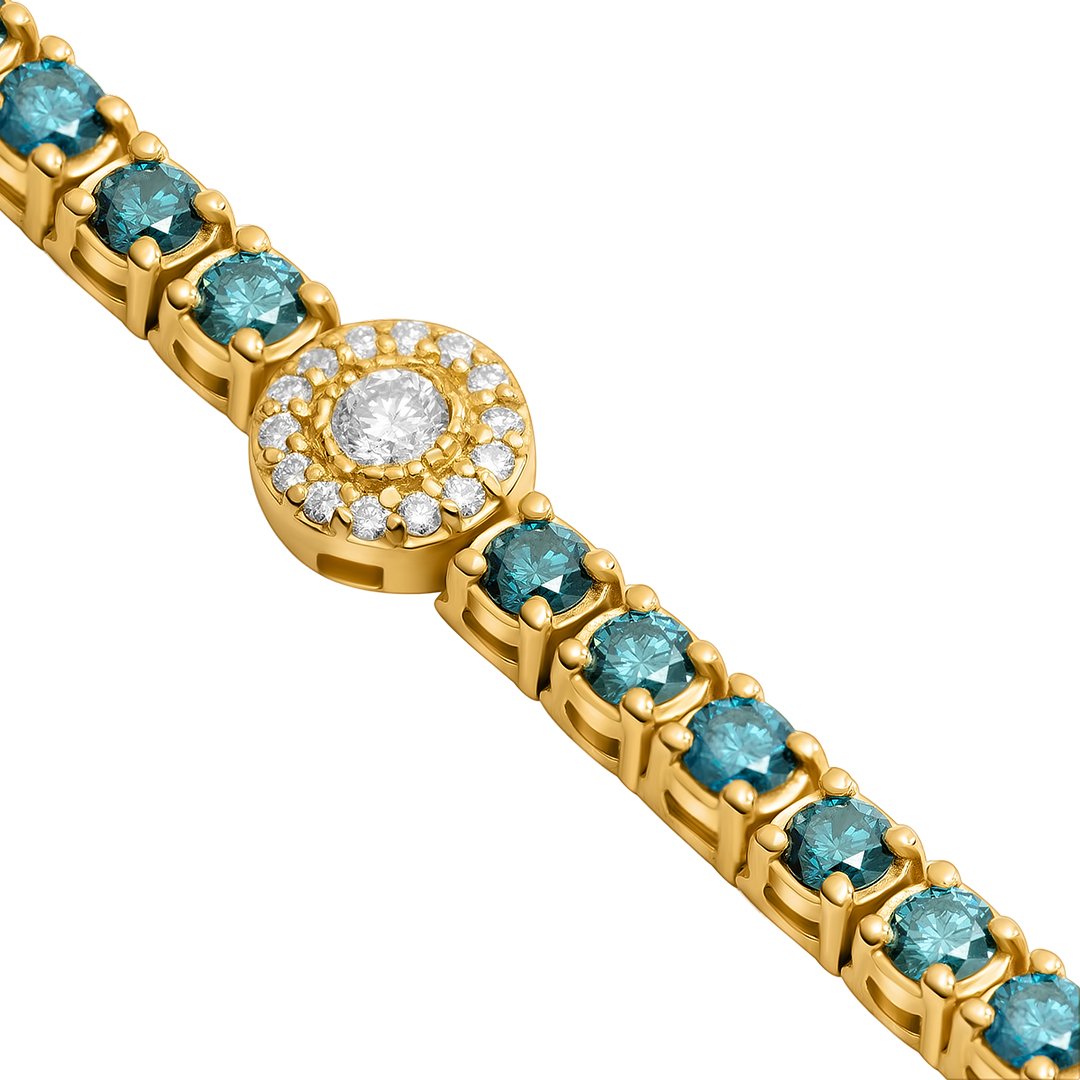 Royal Blue Diamond Tennis Chain in 14k Yellow Gold 27.7 CTW