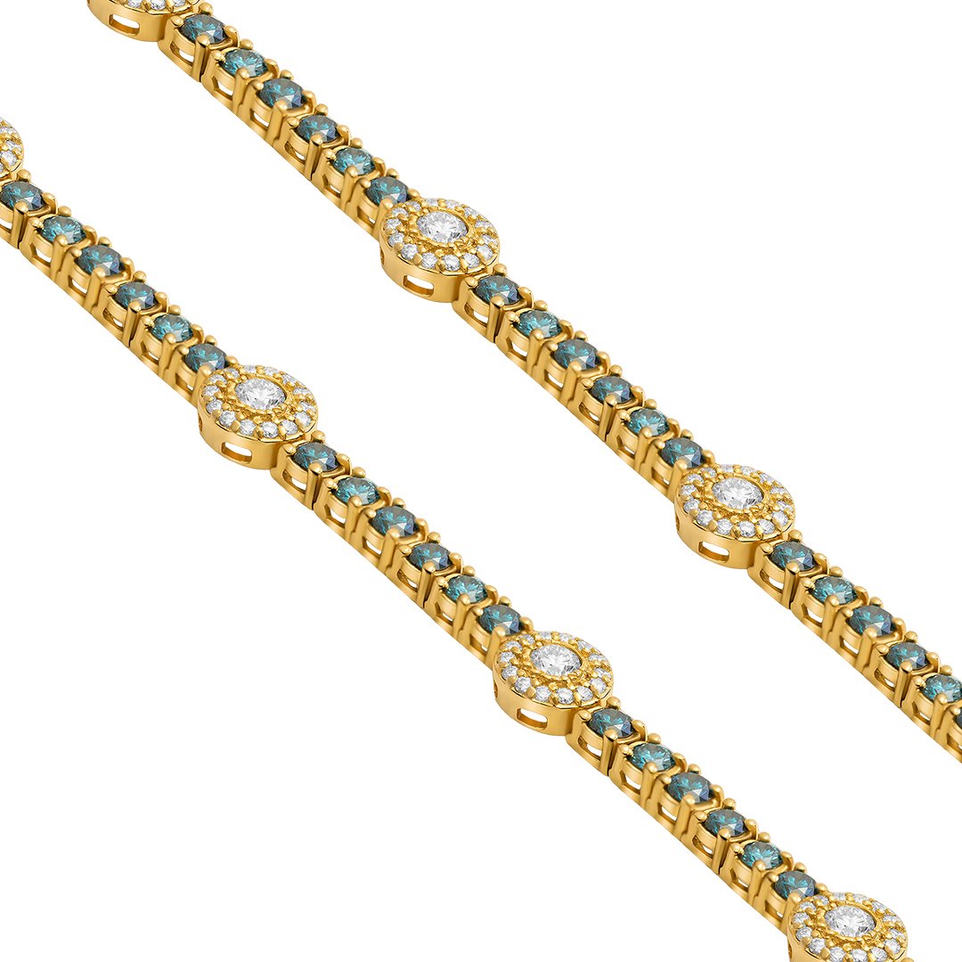 Royal Blue Diamond Tennis Chain in 14k Yellow Gold 27.7 CTW