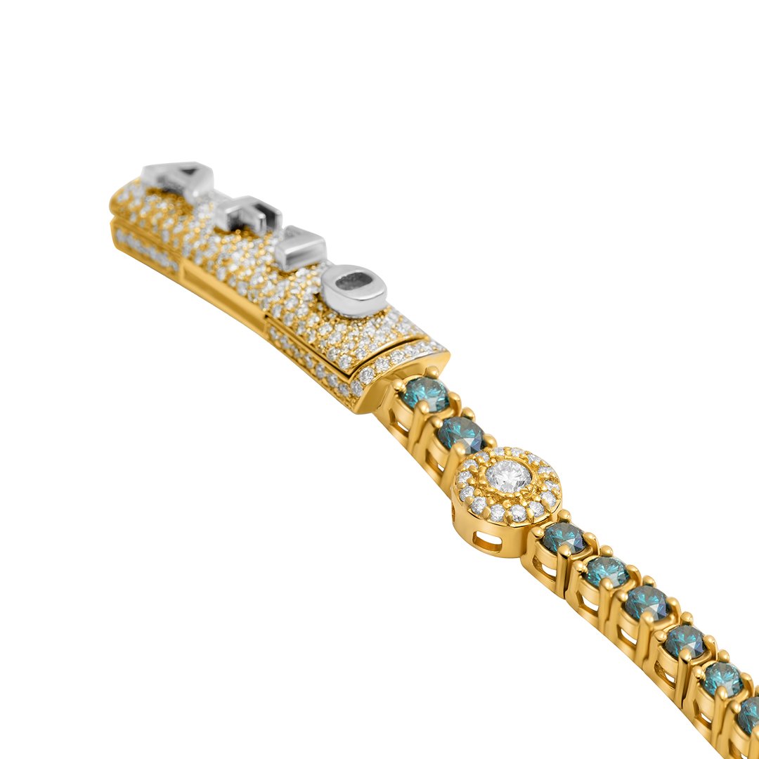 Royal Blue Diamond Tennis Chain in 14k Yellow Gold 27.7 CTW